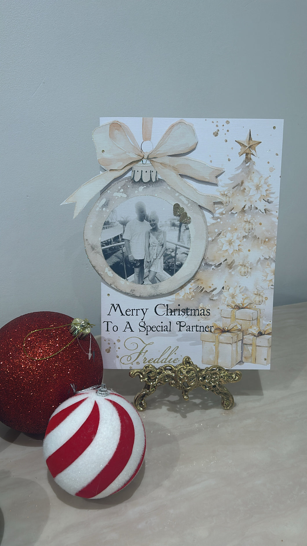 Bauble Gold Christmas Photo Card